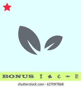 Sprout icon flat. Grey pictogram on blue background. Vector illustration symbol and bonus buttons medal, cow, earth, eye, calculator