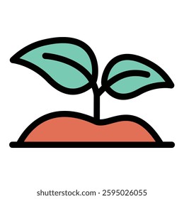 Sprout icon in flat line style representing new growth agriculture and sustainability ideal for farming gardening and environmental concepts.