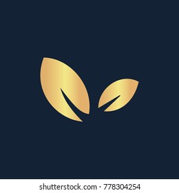 Sprout icon flat. Simple gold pictogram on dark background. Vector illustration symbol