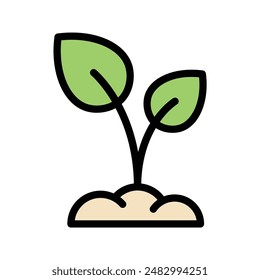 Sprout Icon Growth and Renewal in Flat Line Color Style