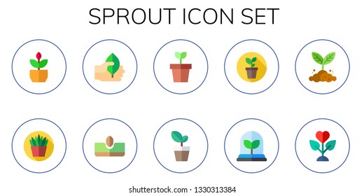 sprout icon set. 10 flat sprout icons.  Collection Of - plant, leaf, sow