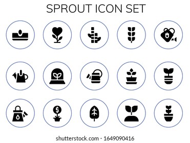sprout icon set. 15 filled sprout icons.  Simple modern icons such as: Sow, Watering can, Plant, Bamboo, Growing plant, Leaf