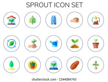 sprout icon set. 15 flat sprout icons.  Simple modern icons about  - greenhouse, leaf, plant, gardening, watering can, manure, seed