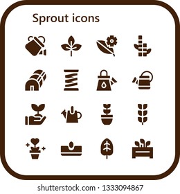 sprout icon set. 16 filled sprout icons.  Simple modern icons about  - Watering can, Leaf, Bamboo, Greenhouse, Spring, Sprout, Plant, Growing plant, Sow, Flowerpot