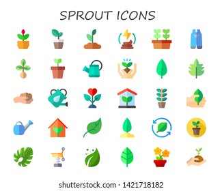 sprout icon set. 30 flat sprout icons.  Simple modern icons about  - plant, sprouts, manure, plants, gardening, seed, watering can, leaf, greenhouse, garden, spring