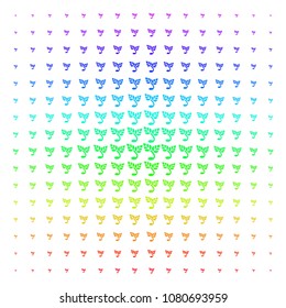Sprout icon spectral halftone pattern. Vector sprout objects organized into halftone grid with vertical rainbow colors gradient. Designed for backgrounds, covers and abstraction effects.