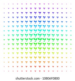 Sprout icon spectrum halftone pattern. Vector sprout objects organized into halftone grid with vertical rainbow colors gradient. Designed for backgrounds, covers and abstract compositions.