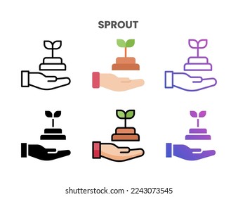 Sprout icons vector illustration set line, flat, glyph, outline color gradient. Great for web, app, presentation and more. Editable stroke and pixel perfect.