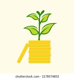 sprout leaf coin growing, business investment growth illustration.