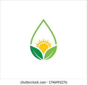 sprout leaf inside an abstract water drop shape vector icon logo design template for agriculture, food crop, hydroponic nursery and farm business