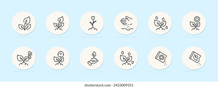 Sprout line icon. Growth, tree, sapling, mature, plant, nature, time-lapse. Pastel color background. Vector line icon for business and advertising