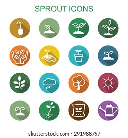 sprout long shadow icons, flat vector symbols