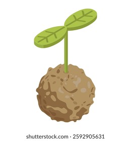 Sprout with lump of soil - hand drawn isometric vector illustration.