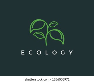 Sprout mockup eco logo, green leaf seedling, growing plant. Abstract design concept for eco technology theme. Ecology icon.