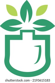 Sprout mockup eco logo, green leaf seedling, growing plant. Abstract design concept for eco technology theme. Ecology icon.