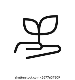 Sprout on hand line icon, plant in a hand vector symbol with editable stroke