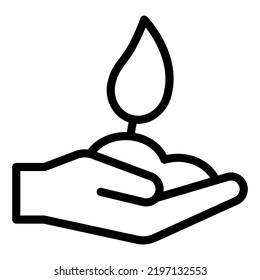 A sprout with one leaf in the ground in the palm of your hand - icon, illustration on white background, outline style