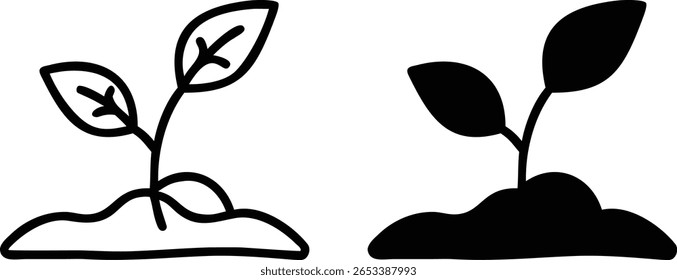 Sprout Plant Icon Vetor em Contorno e Estilo Sólido Representando Crescimento, Natureza e Conceito Eco