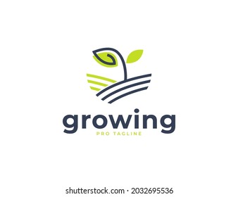 Sprout plant with leaves eco farm logo design
