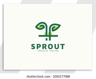 Sprout plant with leaves and root flat logo design