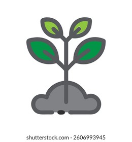 Sprout plant in soil with leaves icon. 