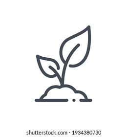 Sprout plant in soil with leaves line icon. Seedling vector outline sign. - Shutterstock ID 1934380730