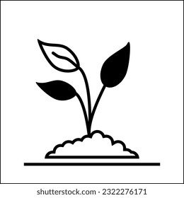Sprout plant in soil with leaves line icon. Seedling vector outline sign.
