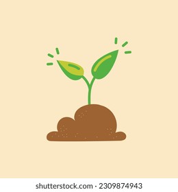 Sprout plant in soil with leaves. Small green sprout in the ground. Eco Friendly Farm Symbol. Sprout of Plant in Ecology Garden. Eco Natural Seed, Agriculture Line. Organic Growth Leaf on Soil