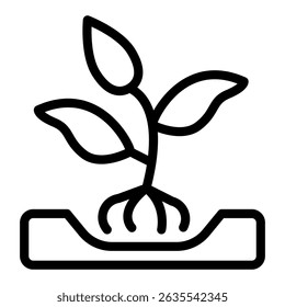 Sprout planting in soil line icon, forest industry concept. Vector graphics. Tree plant sprout, gardening sign on white background, style mobile or design
