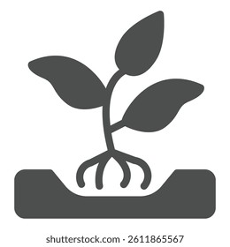 Sprout planting in soil solid icon, forest industry concept. Vector graphics. Tree plant sprout, gardening sign on white background, glyph style icon for mobile or web design