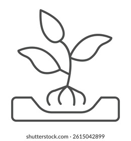 Sprout planting in soil thin line icon, forest industry concept. Vector graphics. Tree plant sprout, gardening sign on white background, outline style icon for mobile or web design
