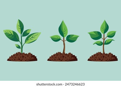 Sprout plants growth from soil. Plant concept. Flat illustration