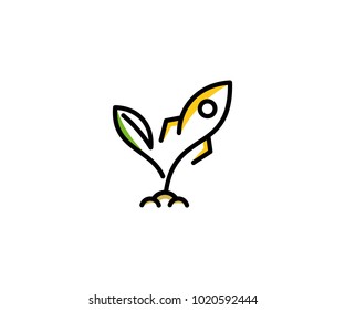 Sprout and rocket logo template. Startup and business success vector design. Concept of business idea illustration