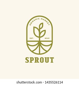 Sprout With Roots Modern Line, Emblem Logo Design Vector