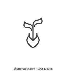 Sprout Seed Grow line icon. linear style sign for mobile concept and web design. Sprouting seed with leaves outline vector icon. Symbol, logo illustration. Pixel perfect vector graphics