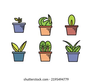 sprout and seed in plant pot icons set vector illustration