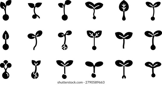 Sprout seedling silhouette icon collection showing plant growth development