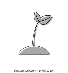 Sprout sign illustration. Black line icon with gray shifted flat filled icon on white background. Illustration.