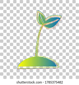 Sprout sign illustration. Blue to green gradient Icon with Four Roughen Contours on stylish transparent Background. Illustration.