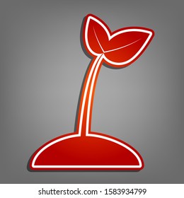 Sprout sign illustration. Flat red icon with linear white icon with gray shadow at grayish background. Illustration.