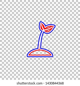 Sprout sign illustration. Red, white and contour icon at transparent background. Illustration.
