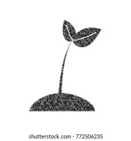 Sprout sign illustration. Vector. Black icon from many ovelapping circles with random opacity on white background. Noisy. Isolated.