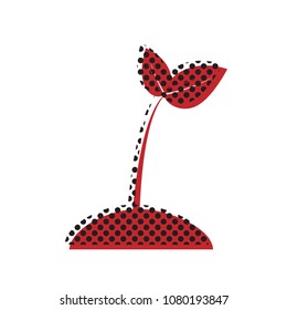 Sprout sign illustration. Vector. Brown icon with shifted black circle pattern as duplicate at white background. Isolated.