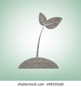 Sprout sign illustration. Vector. Brown flax icon on green background with light spot at the center.