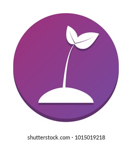 Sprout sign illustration. Vector. White icon with flat shadow on purpureus circle at white background. Isolated.