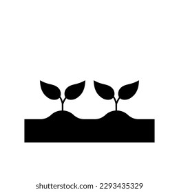 brote de brotes del suelo con dos hojas, jardinería y plantación, productos ecológicos, ilustración vectorial negra