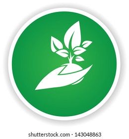 Sprout symbol on green button,vector