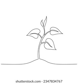 Sprout that grows in the ground, growing young plant, continuous line drawing, concept vector illustration