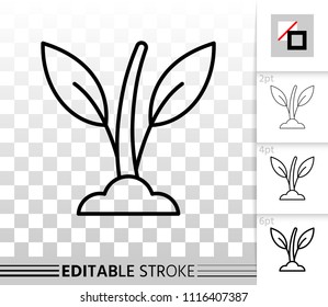 Sprout thin line icon. Outline web sign of seeds. Organic Plant linear pictogram with different stroke width. Simple vector symbol, transparent background. Sprout editable stroke icon without fill