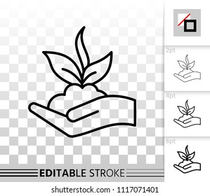 Sprout thin line icon. Outline web sign of seeds. Organic Plant linear pictogram with different stroke width. Simple vector symbol, transparent background. Sprout editable stroke icon without fill